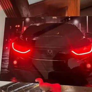 Honda Civic LED Headlight Wall Frame – Premium 3D Car Wall Art with Red LED Lights