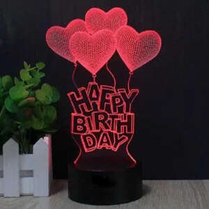 Happy Birthday LED Acrylic Lamp – 3D Balloon Night Light | Birthday Gift & Party Décor